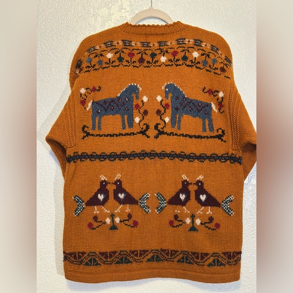 Harold’s Wool Cottage Nordic Fair Isle Swedish Horse Knit Cardigan GVC L - Picture 7 of 10